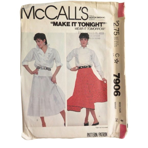 Vintage 80s McCalls 7906 Miss 8 Western Mod Full Tired Midi Skirt 2 Styles CUT - Picture 1 of 16
